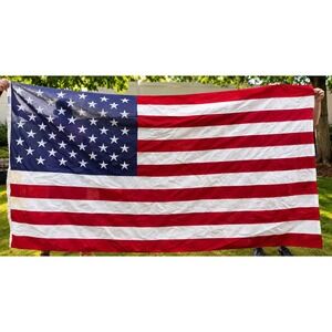 VTG 90s USA Flag Heavy Cotton Embroidered 50 Stars Goodwill Made in USA 9.5'x5'